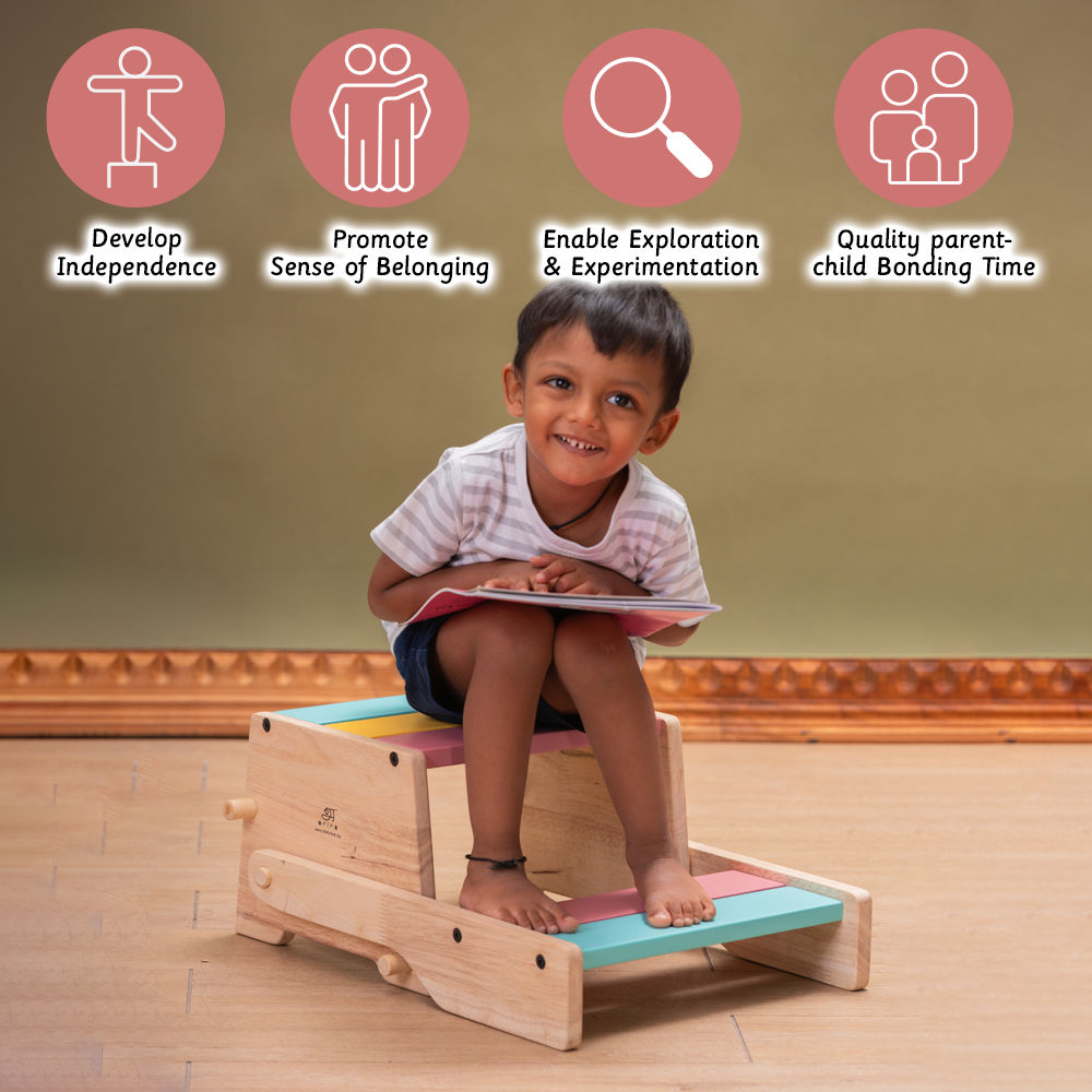 Wooden Convertible Step Stool and Chair 001